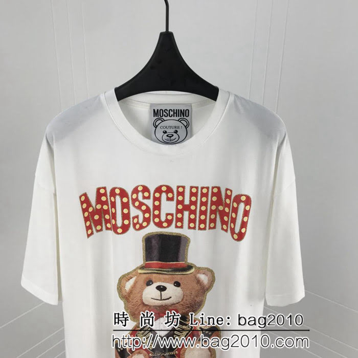 MOSCHIN莫斯奇諾 2019ss 限定款 OS寬鬆版 白色短袖 金邊禮服卡通泰迪聖誕小熊 原版奧戴爾面料 ydi2458